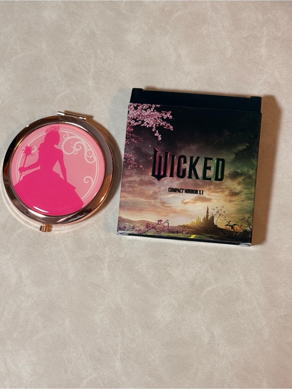 Wicked Compact Mirror with Pink Silhouette - Portable Makeup Accessory